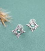 stylish star design cz brass silver plated stud earring for women and girls