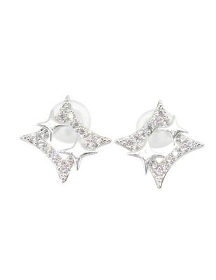 stylish star design cz brass silver plated stud earring for women and girls 2