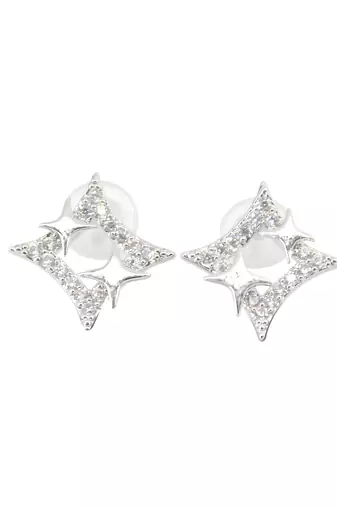 stylish star design cz brass silver plated stud earring for women and girls