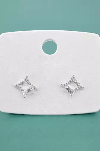 stylish star design cz brass silver plated stud earring for women and girls