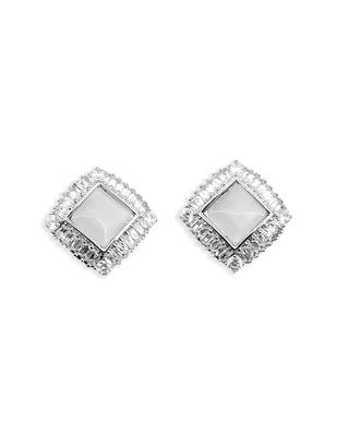 trendy square shape kundan brass silver plated stud earring for women and girls 1