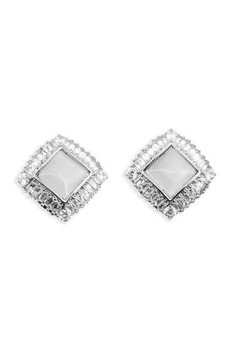 trendy square shape kundan brass silver plated stud earring for women and girls