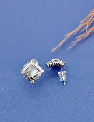 trendy square shape kundan brass silver plated stud earring for women and girls 2