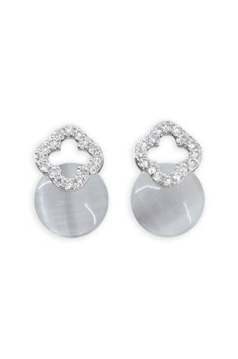 pretty circle shape grey pearl cz brass silver plated stud earring for women and girls