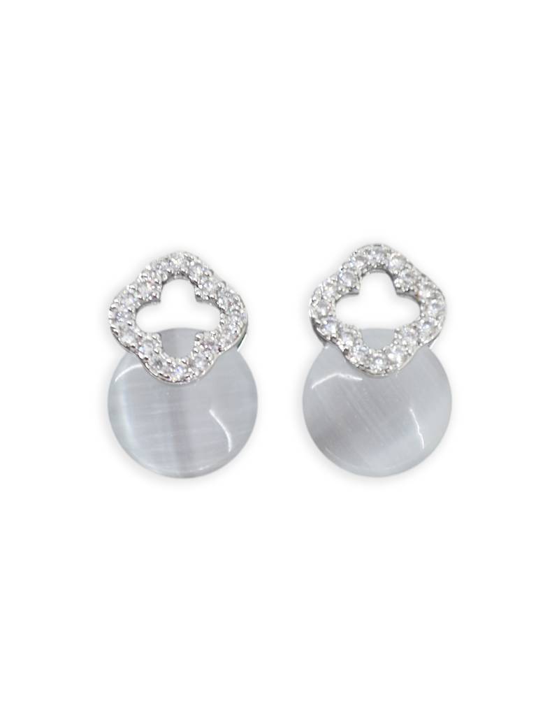 pretty circle shape grey pearl cz brass silver plated stud earring for women and girls