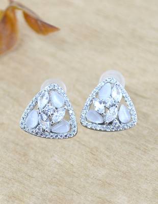 superb rectangle shape kundan brass silver plated stud earring for women and girls 1