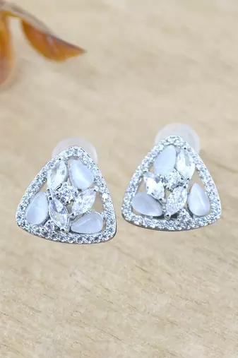 superb rectangle shape kundan brass silver plated stud earring for women and girls