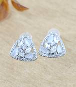superb rectangle shape kundan brass silver plated stud earring for women and girls