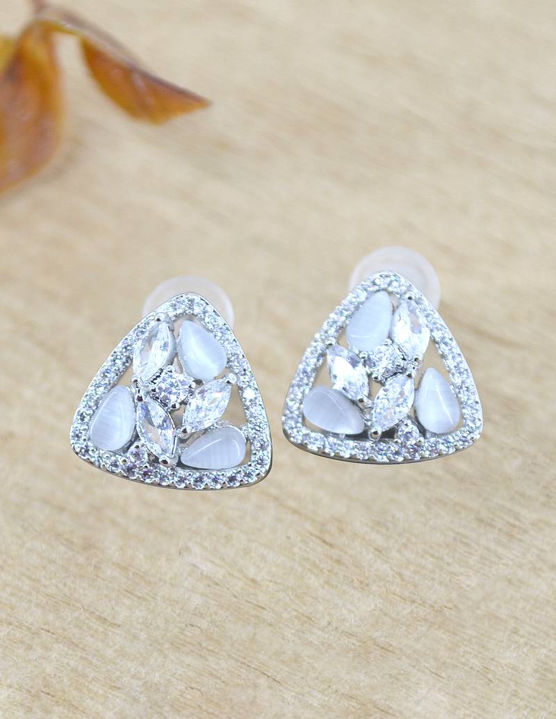 superb rectangle shape kundan brass silver plated stud earring for women and girls