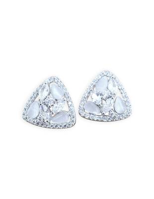 superb rectangle shape kundan brass silver plated stud earring for women and girls 2