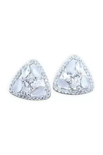 superb rectangle shape kundan brass silver plated stud earring for women and girls