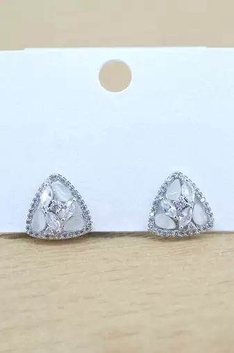 superb rectangle shape kundan brass silver plated stud earring for women and girls