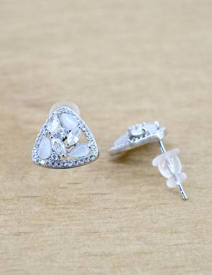 superb rectangle shape kundan brass silver plated stud earring for women and girls 4