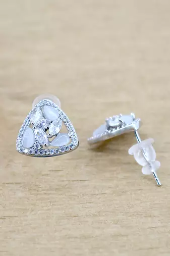 superb rectangle shape kundan brass silver plated stud earring for women and girls
