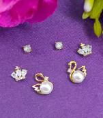 modern duck bird design pearl cz kundan brass gold plated set of 3 combo stud earring for women