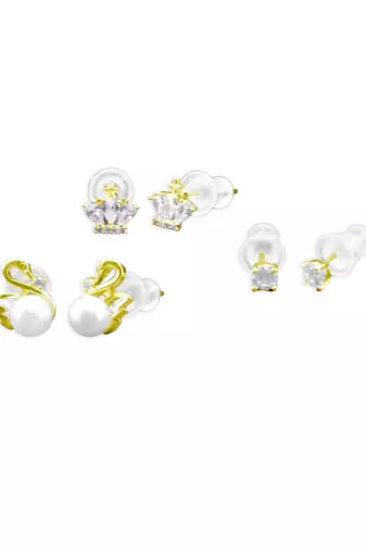 modern duck bird design pearl cz kundan brass gold plated set of 3 combo stud earring for women