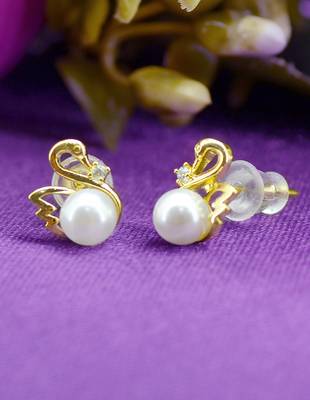 modern duck bird design pearl cz kundan brass gold plated set of 3 combo stud earring for women 5