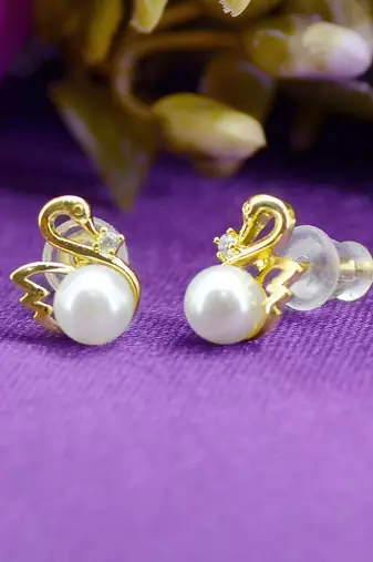 modern duck bird design pearl cz kundan brass gold plated set of 3 combo stud earring for women