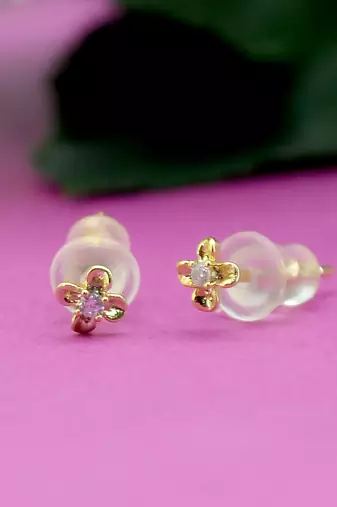 modish flower design pearl cz brass gold plated set of 3 combo stud earring for women and girls