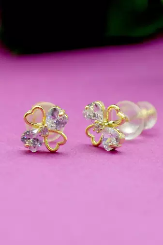 modish flower design pearl cz brass gold plated set of 3 combo stud earring for women and girls