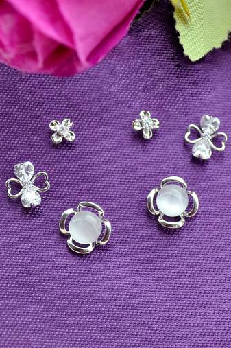 lovely flower design pearl cz brass silver plated set of 3 combo stud earring for women and girls