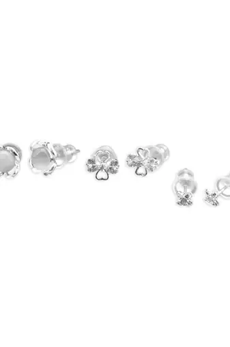 lovely flower design pearl cz brass silver plated set of 3 combo stud earring for women and girls
