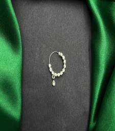 silver nose hoop ring with moissanite dangle
