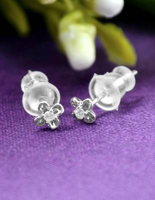 lovely flower design pearl cz brass silver plated set of 3 combo stud earring for women and girls 3