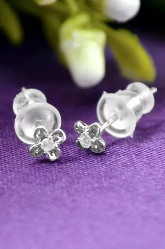 lovely flower design pearl cz brass silver plated set of 3 combo stud earring for women and girls