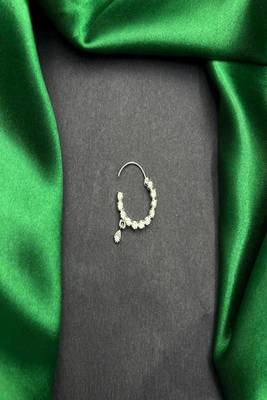 silver nose hoop ring with moissanite dangle 2