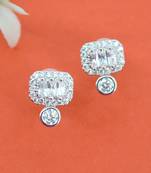 glorious square shape cz kundan brass silver plated stud earring for women and girls