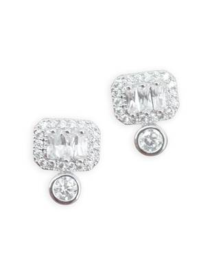 glorious square shape cz kundan brass silver plated stud earring for women and girls 2