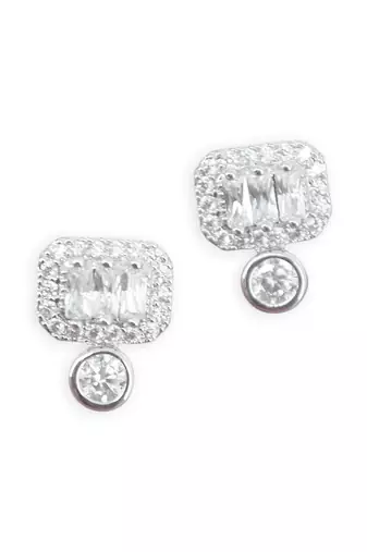 glorious square shape cz kundan brass silver plated stud earring for women and girls