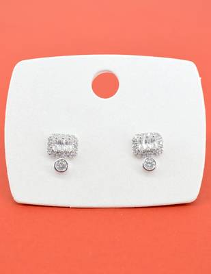 glorious square shape cz kundan brass silver plated stud earring for women and girls 3