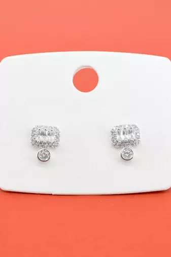 glorious square shape cz kundan brass silver plated stud earring for women and girls