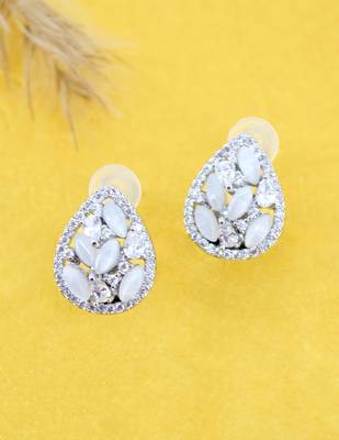 modern oval shape kundan brass silver plated stud earring for women and girls 1