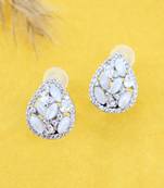 modern oval shape kundan brass silver plated stud earring for women and girls