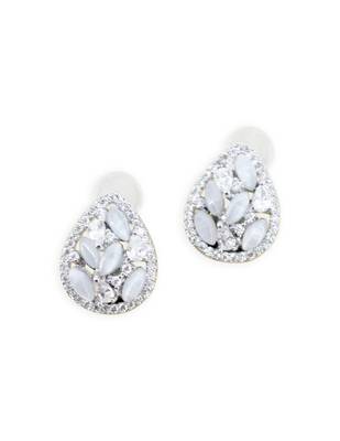 modern oval shape kundan brass silver plated stud earring for women and girls 2