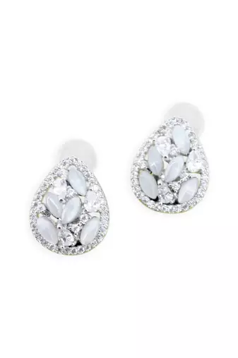 modern oval shape kundan brass silver plated stud earring for women and girls