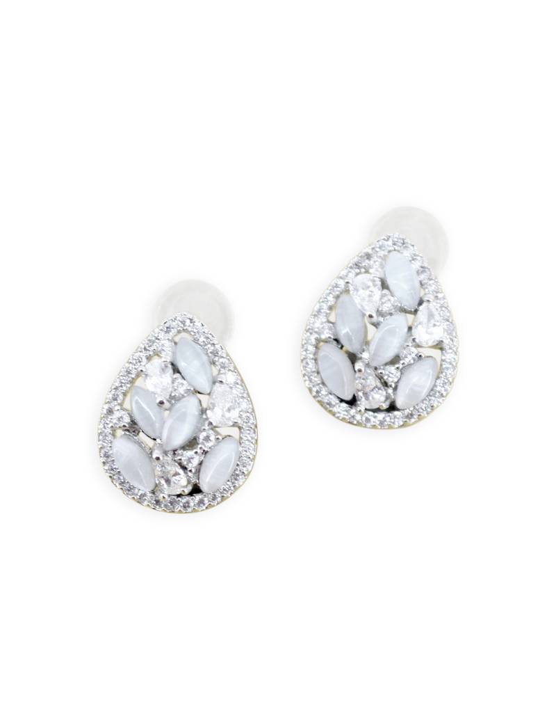 modern oval shape kundan brass silver plated stud earring for women and girls