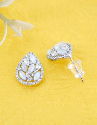 modern oval shape kundan brass silver plated stud earring for women and girls 3