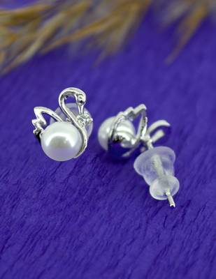 duck bird design pearl cz kundan brass silver plated set of 3 combo stud earring for women and girls 4