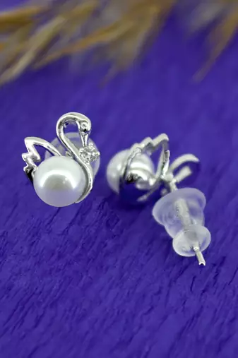 duck bird design pearl cz kundan brass silver plated set of 3 combo stud earring for women and girls