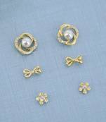 flower and round shape cz pearl brass gold plated set of 3 combo stud earring for women and girls