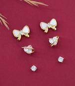butterfly and heart shape kundan brass gold plated set of 3 combo stud earring for women and girls