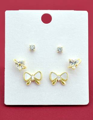 butterfly and heart shape kundan brass gold plated set of 3 combo stud earring for women and girls 3