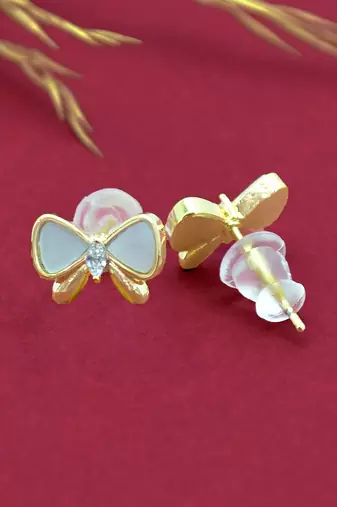 butterfly and heart shape kundan brass gold plated set of 3 combo stud earring for women and girls
