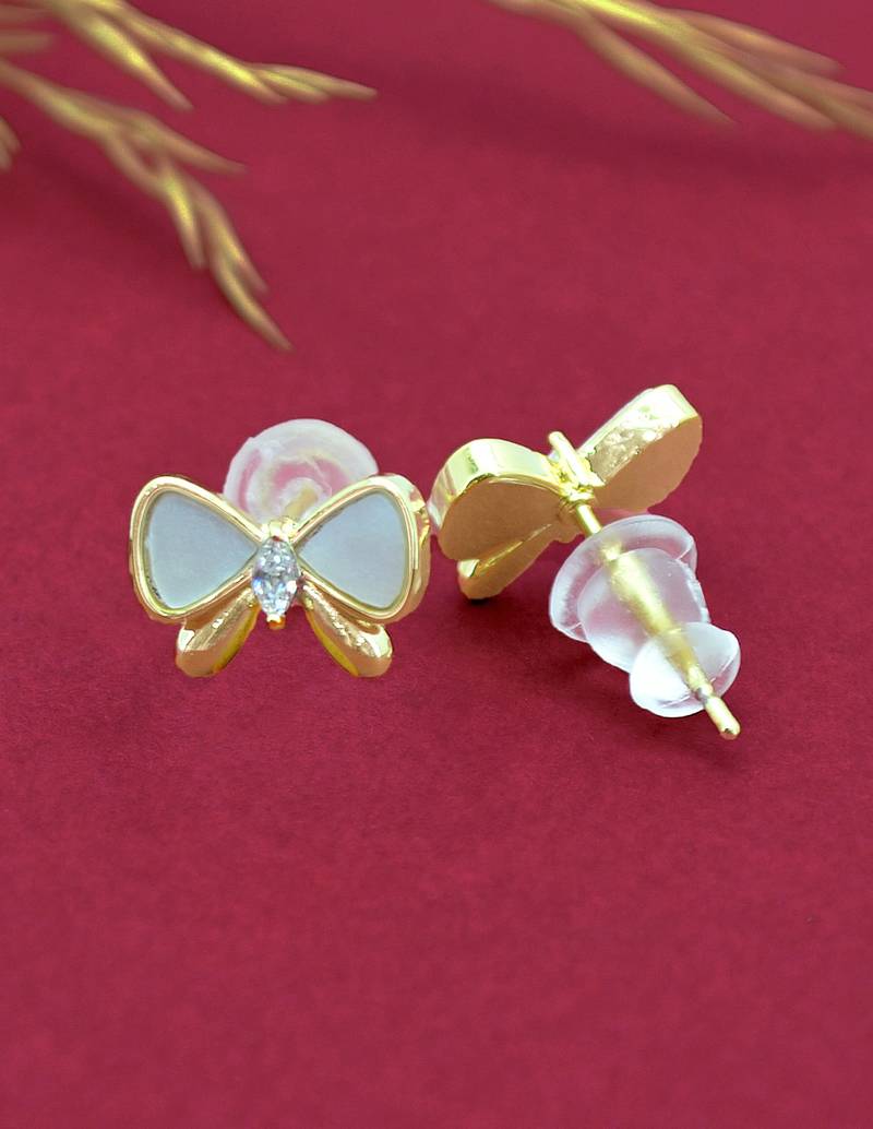 butterfly and heart shape kundan brass gold plated set of 3 combo stud earring for women and girls