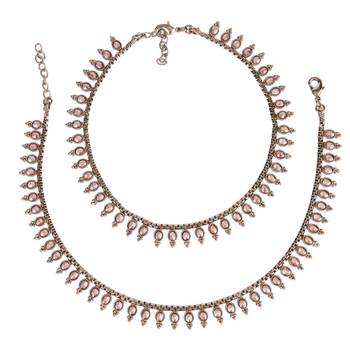 traditional glimmery oval shape gold plated set of 2 anklet(payal) for women 1