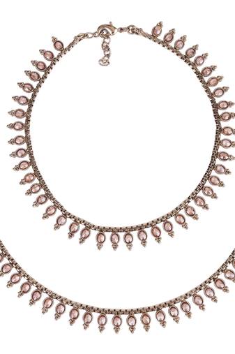 traditional glimmery oval shape gold plated set of 2 anklet(payal) for women